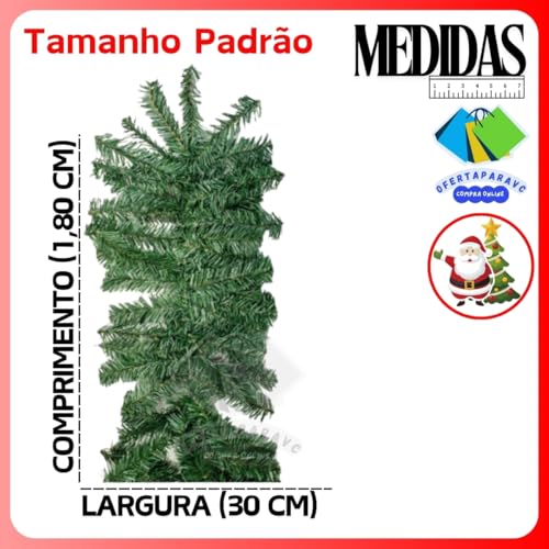 Festão Aramado Verde Decoração Natal Com 1,80 Metros Árvore de Evento Natalino Festa Enfeite Luxo