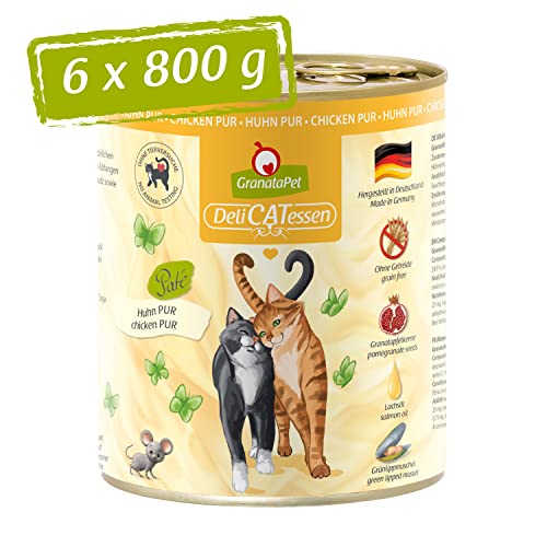 GranataPet DeliCatessen Huhn PUR, Nassfutter für Katzen, Futter ohne Getreide & ohne Zuckerzusätze, Katzenfutter mit hohem Fleischanteil & hochwertigen Ölen, 6 x 800 g