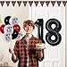 18th Birthday Decorations for Boys and Girls, Red Black Happy 18th Birthday Decorations for Men, Boy 18 Bday Party Door Banner Sign, Triangle Flag, Large 18 Balloons Decor for 18 Years Old