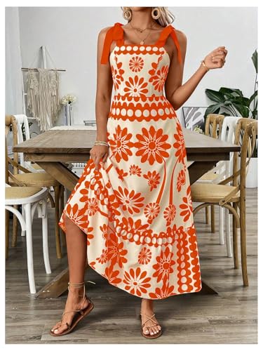 Image of Floerns Women's Vintage Sleeveless Tie Shoulder Sundress Floral Print Cami Maxi Dress
