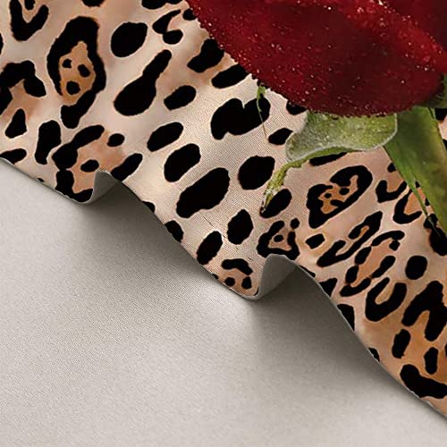 Leopard Valance, Red Rose Mix Wild Animal Leopard Cheetah Print, Bathroom Sunshade Energy Saving Curtain Layer, 1 Panels:42" X 18" Red #TOP2