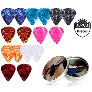 Kafeiya Lot de 16 Médiators pour Guitare,Guitare en Celluloïd Pick Guitare,avec Boîte en Métal,0,46 /0,71/0,96 /1,2 mm… - Les Beatles, Paul McCartney, John Lennon, RIngo Starr, George Harrison
