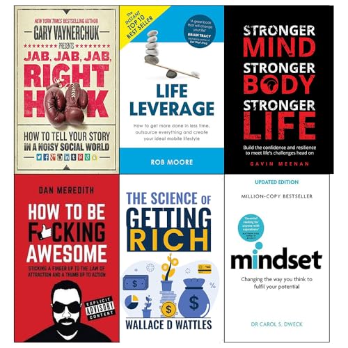 Jab, jab, jab, right hook, life leverage, mindset with muscle, how to be fucking awesome, fitness mindset and mindset carol dweck 6 books collection set