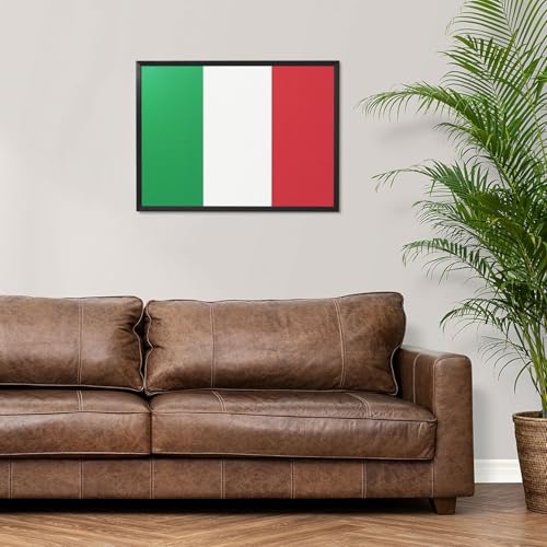 Toile drapeau Italie de qualité premium avec son cadre noir élégant 40,6 x 30,5 cm