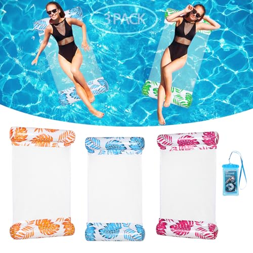 3 Pack Lilo pool inflatables for adults with Tropical Leaf Design | 4-in-1 Multi-Purpose floats for swimming pools | Lake Floats for Adults & tanning pool toys Water Hammock Lounge