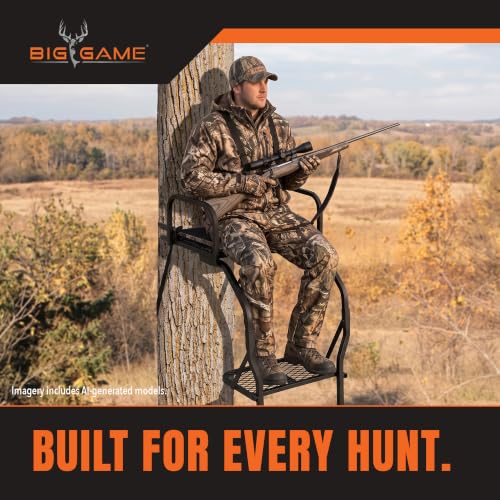 Image of BIG GAME Warrior Pro Ladder Whitetail Deer Elk Mule Above Hunting Outdoors Flex-Tek Seat 16' Tall 1-Person Tree Stand