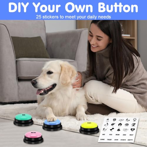 vsshe Buzzer mit Aufnahmefunktion, Haustier Talking Training Antwort Buzzer, 4 Farben Buzzers Aufnahmefähige Tasten für Hund Interaktion, 30 Sekunden Aufnahme&Wiedergabe Intelligenzspielzeug für Hunde