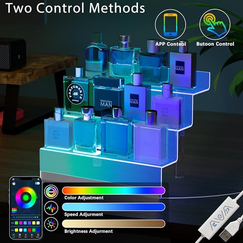 12” Acrylic Display Organizer with LED Light - 3 Tier Perfume Organizer for Women, Cologne Organizer for Men, Perfume Stand and Display Step Shelves Holder, Clear Riser, Figures Stand, Dessert Shelf - Image 4