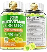 Multivitamin Gummies + Omega 3 &amp; Coq10 for Women &amp; Men 50+ Sugar Free, w/ D3K2, Calcium + Magnesi...
