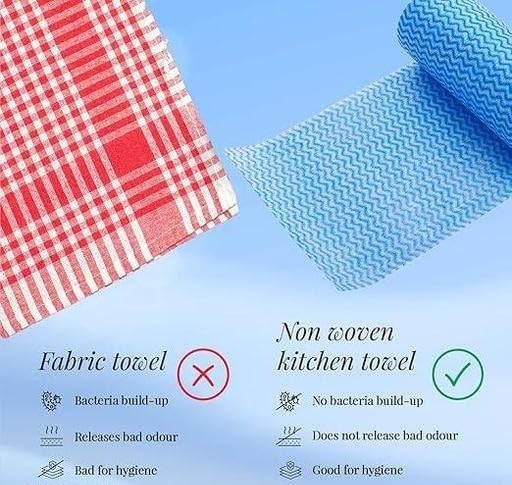 Image of Soft Strong Kitchen Tissue Roll Reusable Non-Woven Paper Towels for Household Use Blue Free Size