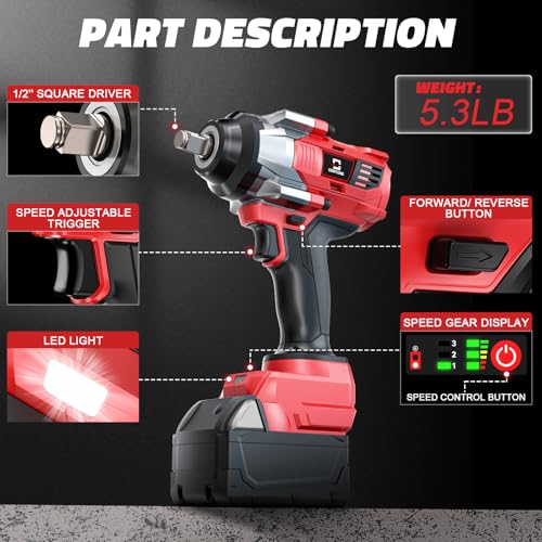 image for Cerycose Cordless Impact Wrench 1/2 inch Compatible with Milwaukee 18v