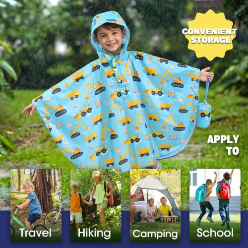 Image of WAWSAM Lightweight Rain Poncho Kids, Ponchos for Kids Waterproof Reusable Hooded, Kids Poncho Rain Jacket