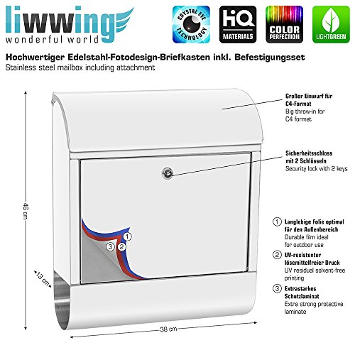 Liwwing Briefkasten Edelstahl Mit Motiv Und Zeitungsfach, Zeitungsrolle