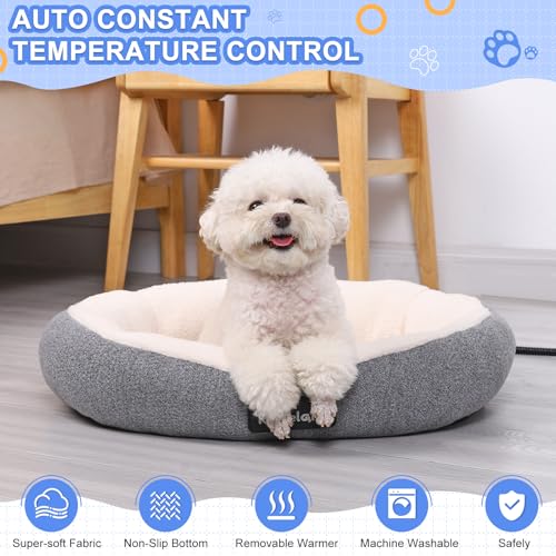 Indoor Heated Cat Bed, Heated Pet Bed for Indoor Cats Kitten Small Dogs Puppy Electric Warming Bed Heater Soft & Cozy Pet Heating Pad with Timer and Temp Adjustable Machine Washable-Oval Gray - Image 3