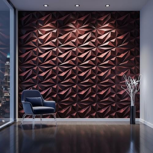 Image of Kayra Decor 3D PVC Wall Panels - Diamond Design, Red Coper Rust Color 19.7 inch x 19.7 inch (Pack of 18) - Covers 48.42 Sq. Ft.
