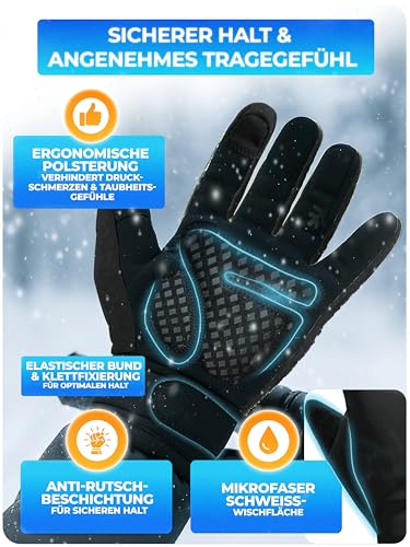 MIVELO Winterhandschuhe Winddicht & wasserfest - Warme Handschuhe mit 3M-Isolierung für Damen & Herren - Fahrradhandschuhe mit Touchscreen-Funktion - rutschfest & atmungsaktiv (Schwarz, L)