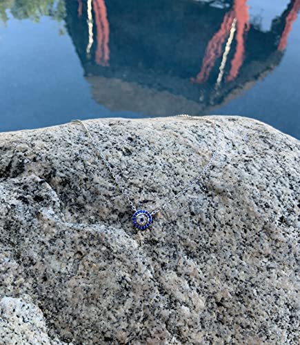 Silvercloseout Sterling Silver Blue Cz Small Evil Eye Necklace Nazar Charm Amulet Protection Necklace For Adult Women's And Teen Girls #TOP1