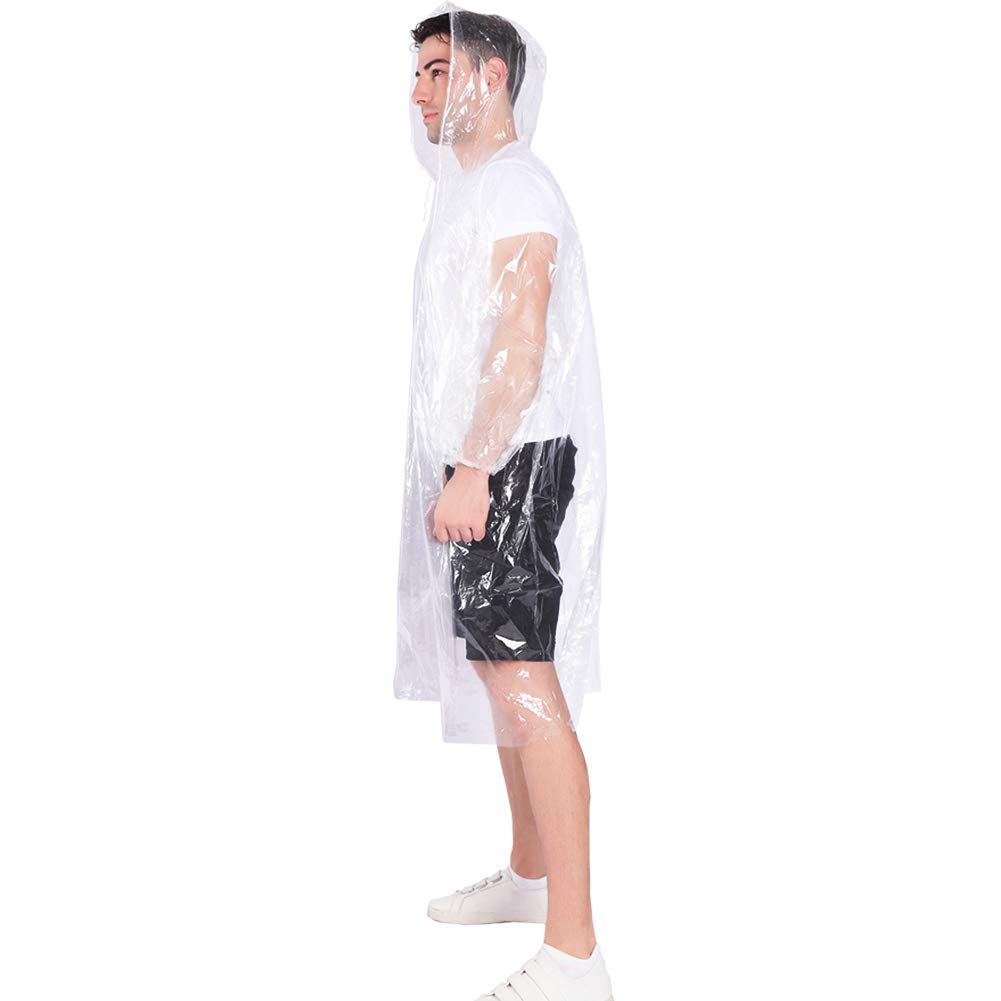 COOY Ponchos de lluvia con capucha con cordón de emergencia desechables para niños, perfectos para Disneyland, (paquete de 100), transparente