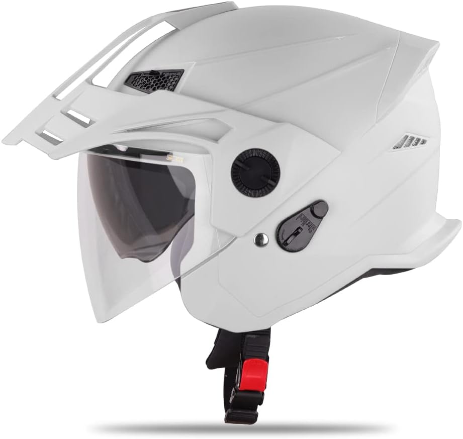 Steelbird Sbh-23 Gt Plus Open Face Isi Certified Motorcycling Helmet With Inner Sun Shield (Medium 580 Mm, Dashing White)