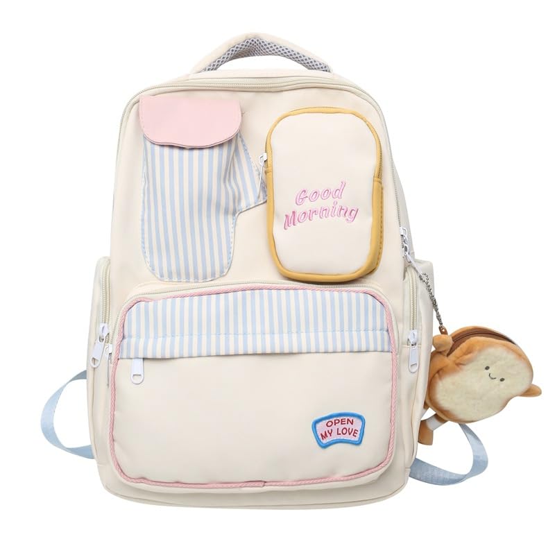 Cute Backpack for Women Men, Kawaii Backpack Shoulder Bag Fashion Durable Harajuku Aesthetic Daily Use Daypack Bookbag (white)