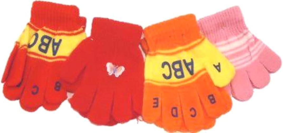 Set of Four One Size Stretch Microfiber Lined Magic Gloves for Infant and Toddlers Ages 1-4 Years (Charcoal, Royal Blue, Black, and Numbers)