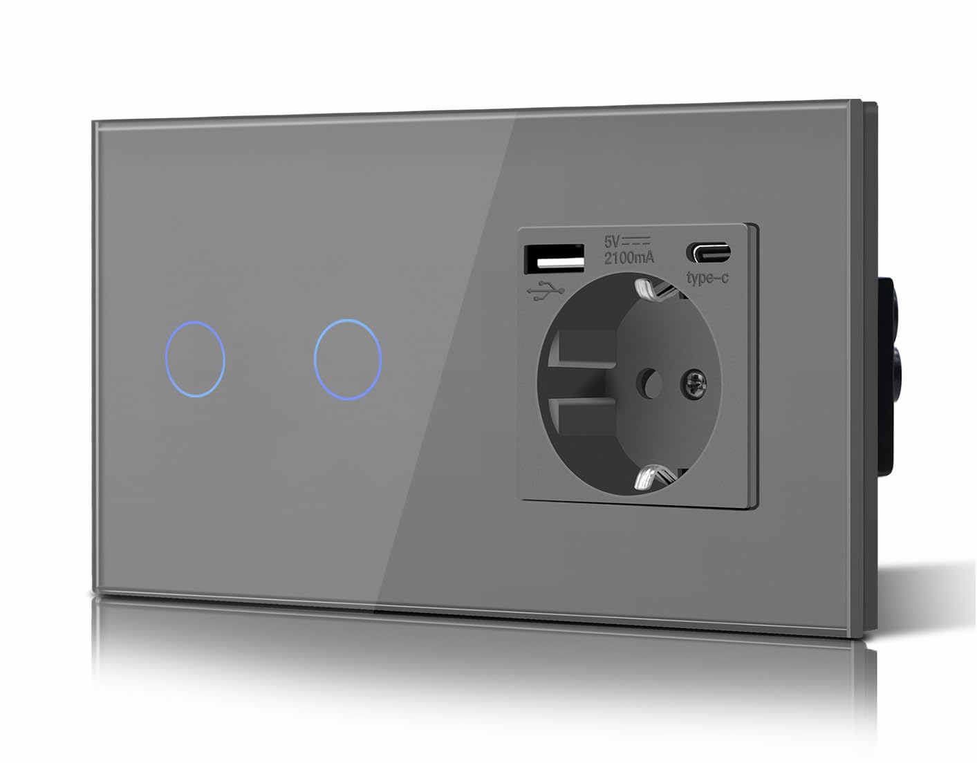 BSEED Interruptor táctil y enchufe pared,Toma de corriente con USB C,Panel de Vidrio con pulsador LED,Sin Función Wifi,1 Gang 1 Vía+1 Enchufe USB/Tipo C,157mm Negro — view 63