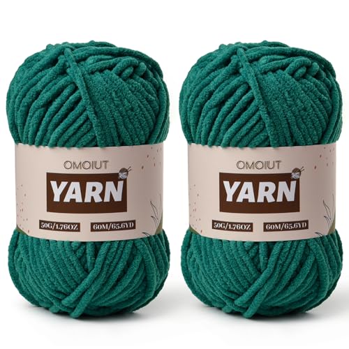Image of 2 Packs Plush Chenille Chunky Crochet Yarn - Baby Yarn for Crocheting Soft - Velvet Yarns Knitting for Blankets Crafts - Fluffy Amigurumi Yarns 100g /131yds (2 Greener)