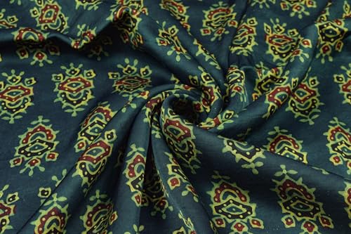 Image of Ethnics of Kutch Women's Ajrakh Modal Silk Natural Dye Hand Block Print Unstitched Kurta Fabric (For Lenght - Refer Bullet Point Below)