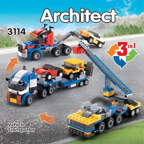 Image of Sky Tech Architect 3 in 1 Jeep, Car & Truck Vehicle Toys | Transporter Building Brick Block for Kids | Stem Educational Learning Die Toys for Kids | Creative Construction Toy (264 Pcs)