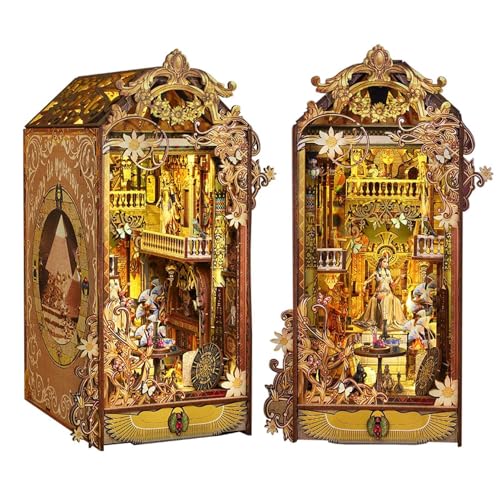 Egypt Style Book Nook Kit, DIY Dollhouse Model with LED Sensor, 3D Wooden Miniature Puzzles Bookend, Creative House Decorations