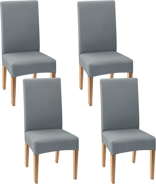 ELECLAND Grey Chair Covers for Dining Chairs Set of 4, Stretch Dining Chair Slipcovers, Removable Washable Dining Chair Seat Covers Chair Protector for Kitchen, Dining Room, Hotel