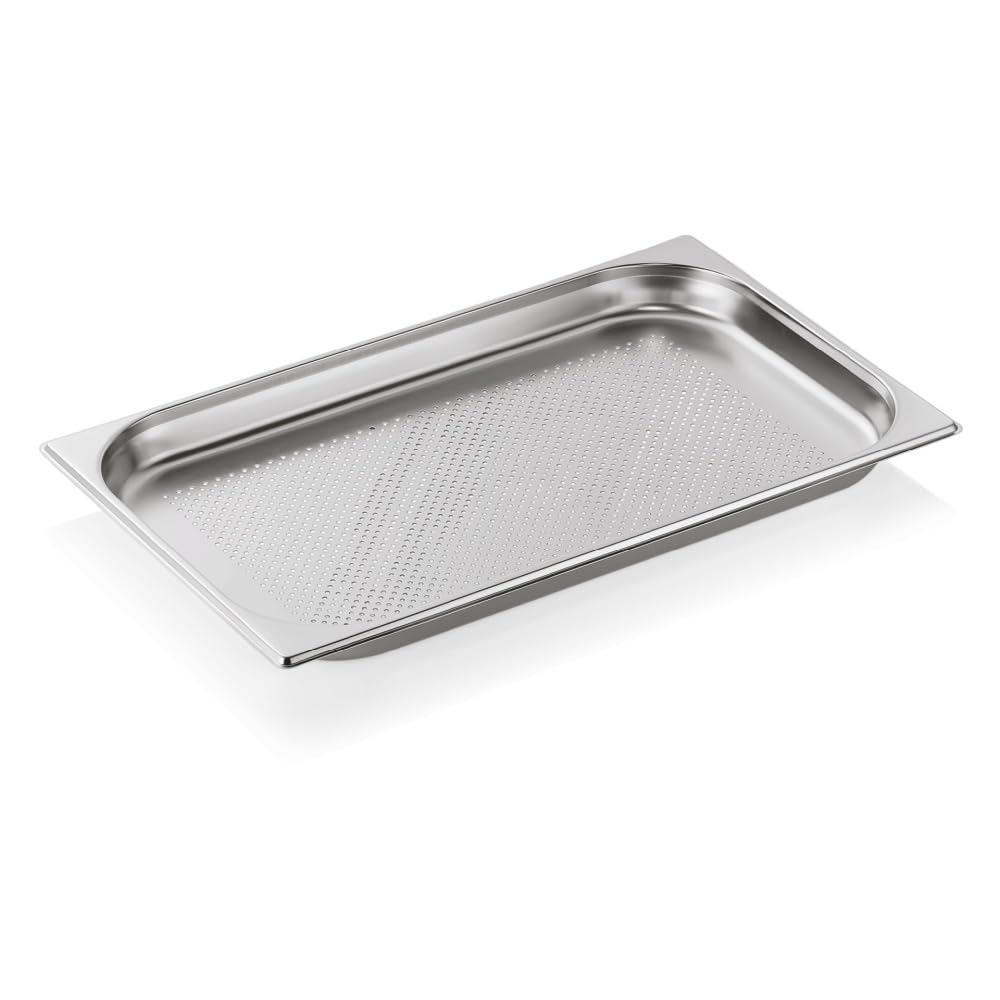 WAS 7111 100 Serie 71 Chromnickelstahl Gastronormbehälter mit Stapelrand, Boden & Seitenlochung, 1/1 GN, 325mm x 530mm x 100mm