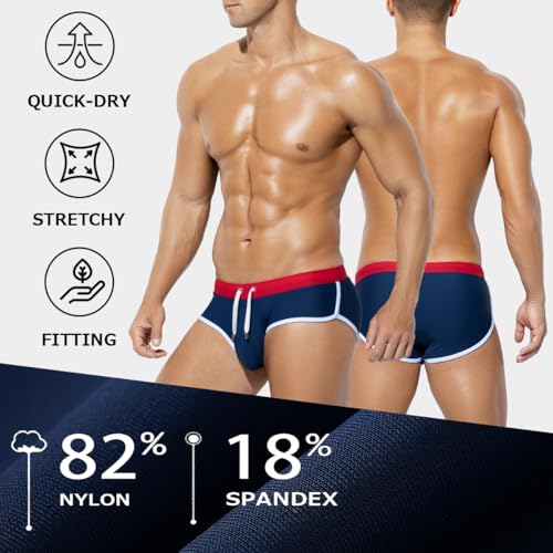 Arjen Kroos Men's Swim Briefs Sexy Bikini Contrast Color Swimsuit Swimming Briefs with Drawstring2