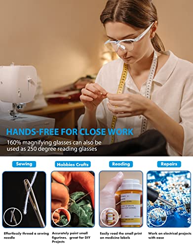 Okh 160% Magnifying Glasses, Flip Up Down Lens, Hands-Free Magnifier Eyeglasses For Close Work, Reading, Sewing, Jewelry Making, Craft, Hobby, Painting #TOP3