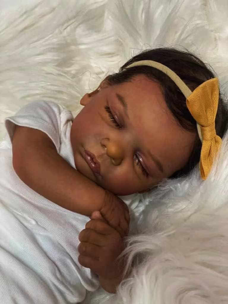 Reborn Baby Doll Black Girl Reborn Toddler Doll Silicone 19 Inch Realistic Newborn Girl Brown Skin Soft Cloth Body Real African American Baby Dolls with Hair Gift Box Toy Set for Kids Age 3+