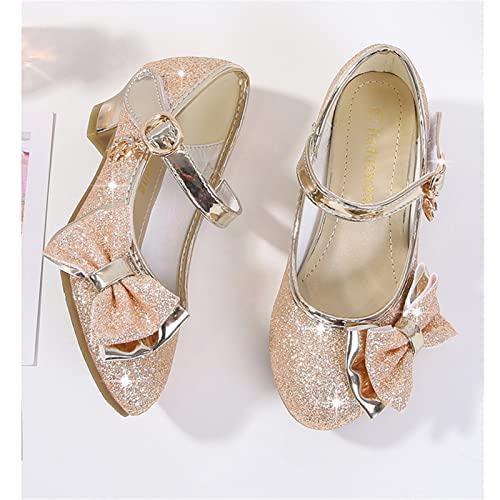 OMEARK Girls Glitter Dress Shoes Princess Kids Glitter Sparkly Low Heeled Round Toe Sandals with Ankle Straps Rhinestone Bow Tie for Toddler Party Wedding Stylish Pump Shoes4