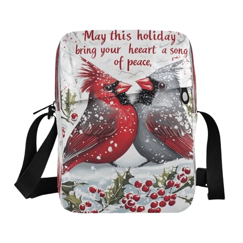 MCHIVER Small Messenger Bag Red Christmas Bird Lovers Crossbody Bag for Men Women Purse Fanny Pack for Cycling Hiking Running