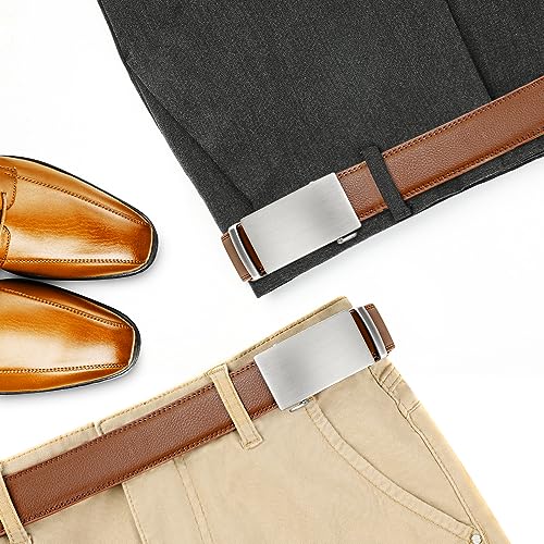 Image of Men's Real Leather Ratchet Dress Casual Belt, Cut to Exact Fit,Elegant Gift Box
