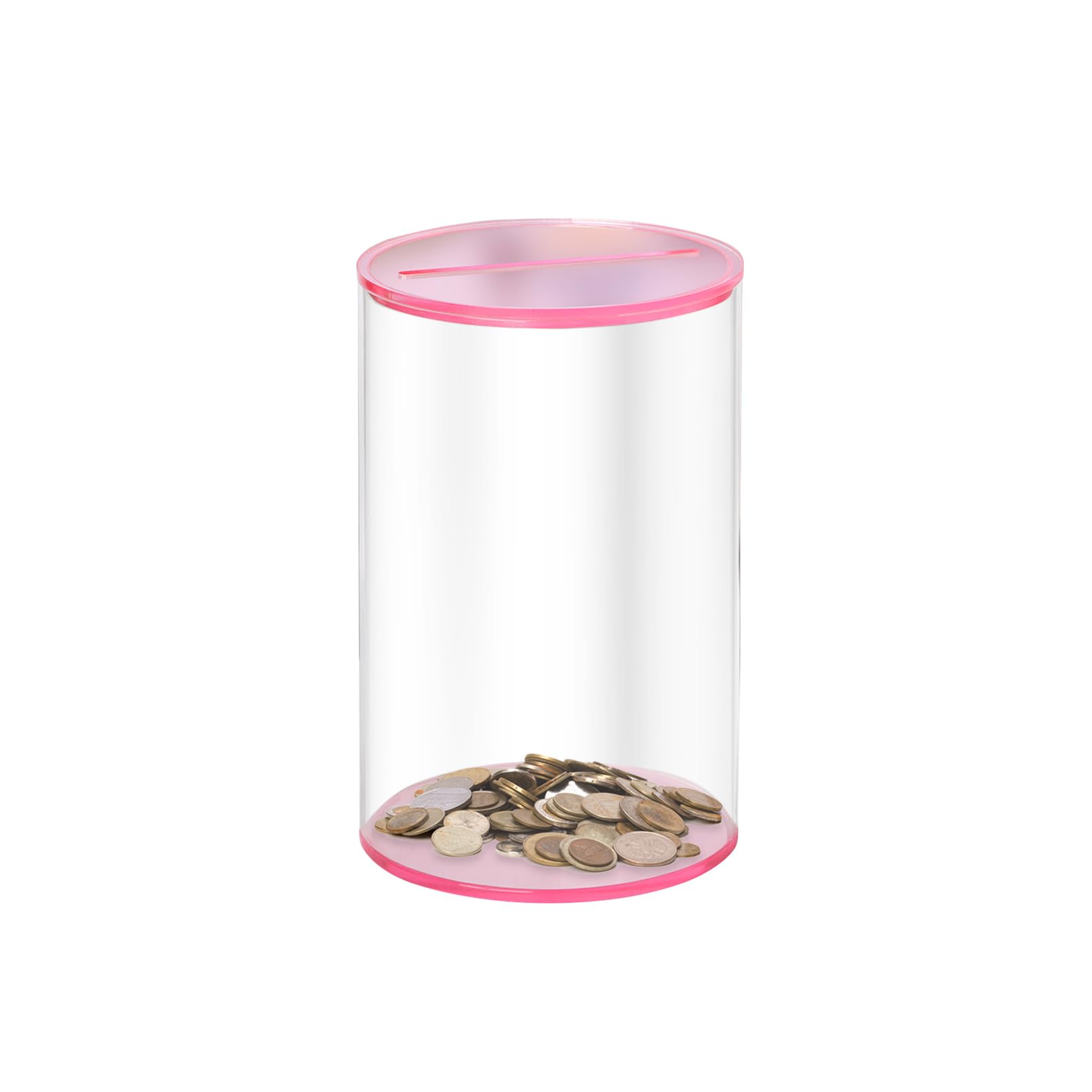 Small Clear Acrylic Money Box 2.75”× 2.75”× 4.52” Transparent See Through Money Saving Box Piggy Bank for Adults Kids(Pink)