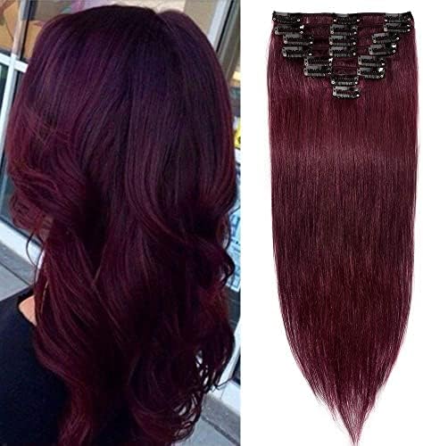 Clip in Hair Extension Human Hair 8 Pcs Full Head - 100% Real Remy Hair Straight Standard Weft (13"-80g, #2 Dark Brown)