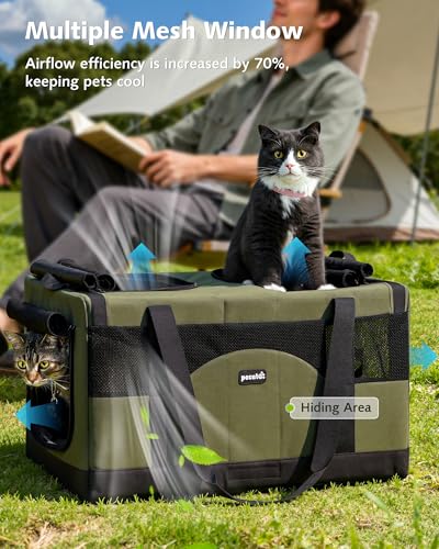 pecute Cat Carrier for 2 Cats, Dog Carrier Stable Structure, Cat Carrier large 2 cats Breathable Mesh Fabric, Pet Carrier for Car Travel, Foldable Cat Carriers for Dual Cat, With Roller Blinds,Green - Image 4