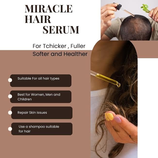 Miracle Hair Serum | Natural Hair Thickening & Nourishing Oil for Fuller | Healthier-Looking Hair – Frizz Control | Shine Enhancer & Scalp Care – Lightweight | Non-Greasy Formula (2 fl oz)