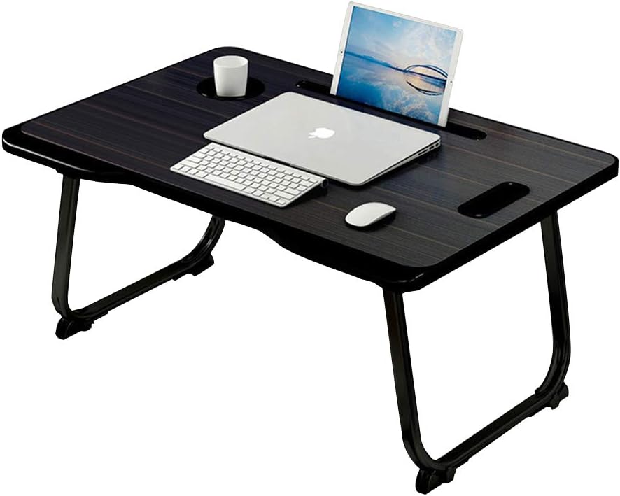 Laptop Bed Table, Portable Laptop Tray Table, Foldable Lap Desk with Slot, Notebook Stand Reading Holder with Foldable Legs/Storage Drawer/Handle, Working on the Bed/Sofa (Black)