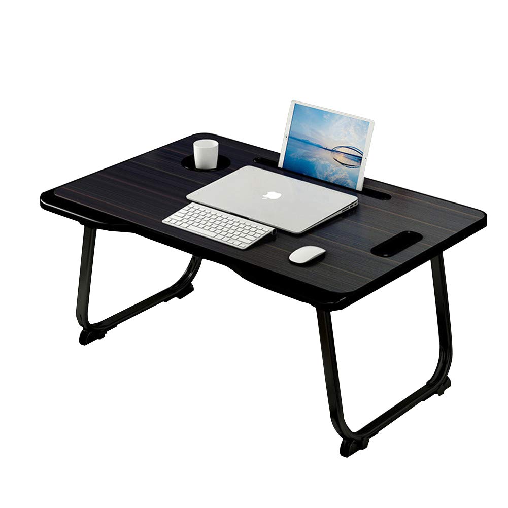 Laptop Bed Table, Portable Laptop Tray Table, Foldable Lap Desk with Slot, Notebook Stand Reading Holder with Foldable Legs/Storage Drawer/Handle, Working on the Bed/Sofa (Black)