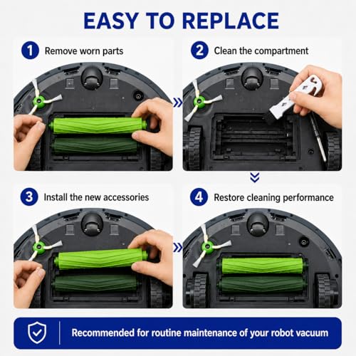 Image of Replacement Parts & Accessories for iRobot E, I & J Series, Combo i5, j5 Series Robot Vacuum, 2 Dual Multi-Surface Rubber Brushes & 6 HEPA Filter & 6 Edge-Sweeping Brushes & 6 Disposable Bags
