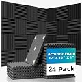 24 Pack Sound Proof Foam Panels |1"×12"×12" Quick-Recovery Soundproof Wall Panels | High Density Sound Dampening Panels for Home Studio| With Adhesive Stickers 120PCS (Black)