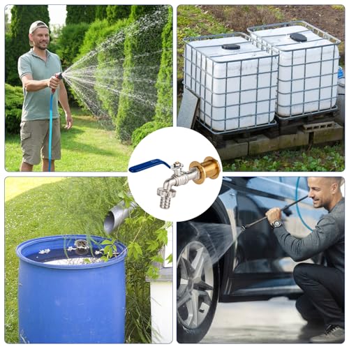 Kugelauslaufhahn 1/2 Zoll Kugel-Auslaufventil Messing Wasserhahn Regentonne Universal Frostsicher Garten Wasserhahn mit Schlauchverschraubung+Filtersieb,Regenwassertank IBC Tank Zubehör (Blau)