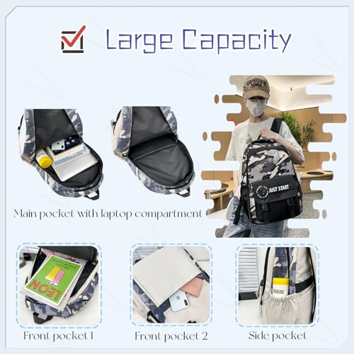 VIDOSCLA Mochila camuflada para meninos, escola, adolescentes, meninas, casual, mochila escolar para