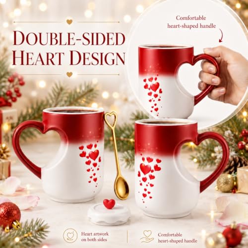 Heat Sensitive Color Changing Coffee Mug - Art Heart Magic Ceramic Mug, Matte Red to White Morphing Cup for Coffee and Tea, Christmas for Parents, Relatives and Friends (#Red) by Generic - Used condition - Image 5