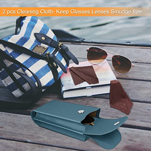 Image of FINTIE Double Glasses Case with Carabiner Hook, Portable Vegan Leather Eyeglass Case Anti-scratch Sunglasses Pouch